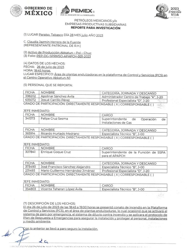 Administradores del activo de producción Abkatun-Pool-Chuc se lavan las manos por la explosión de la plataforma Abkatún N-1