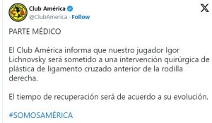 Con este comunicado, la directiva del América, dio a conocer la baja de Igor Lichnovsky.