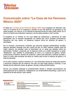 Este fue el comunicado que emitió Televisa Univisión.