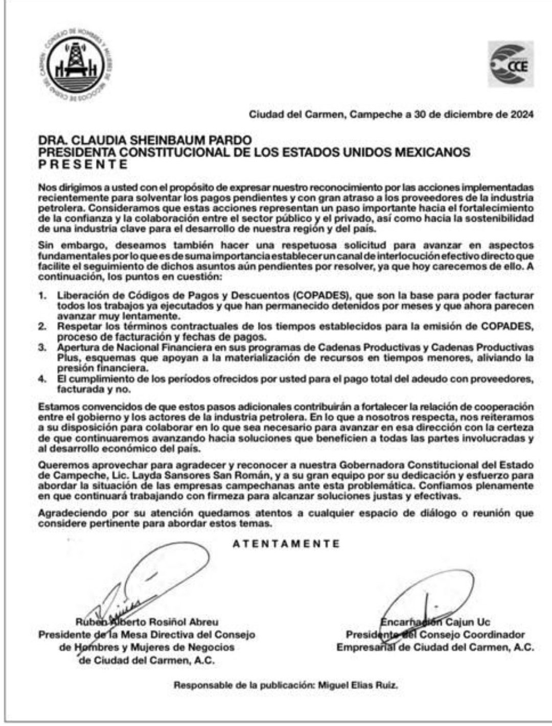 Reconocen acciones Claudia Sheinbaum para solventar los pagos a petroempresas