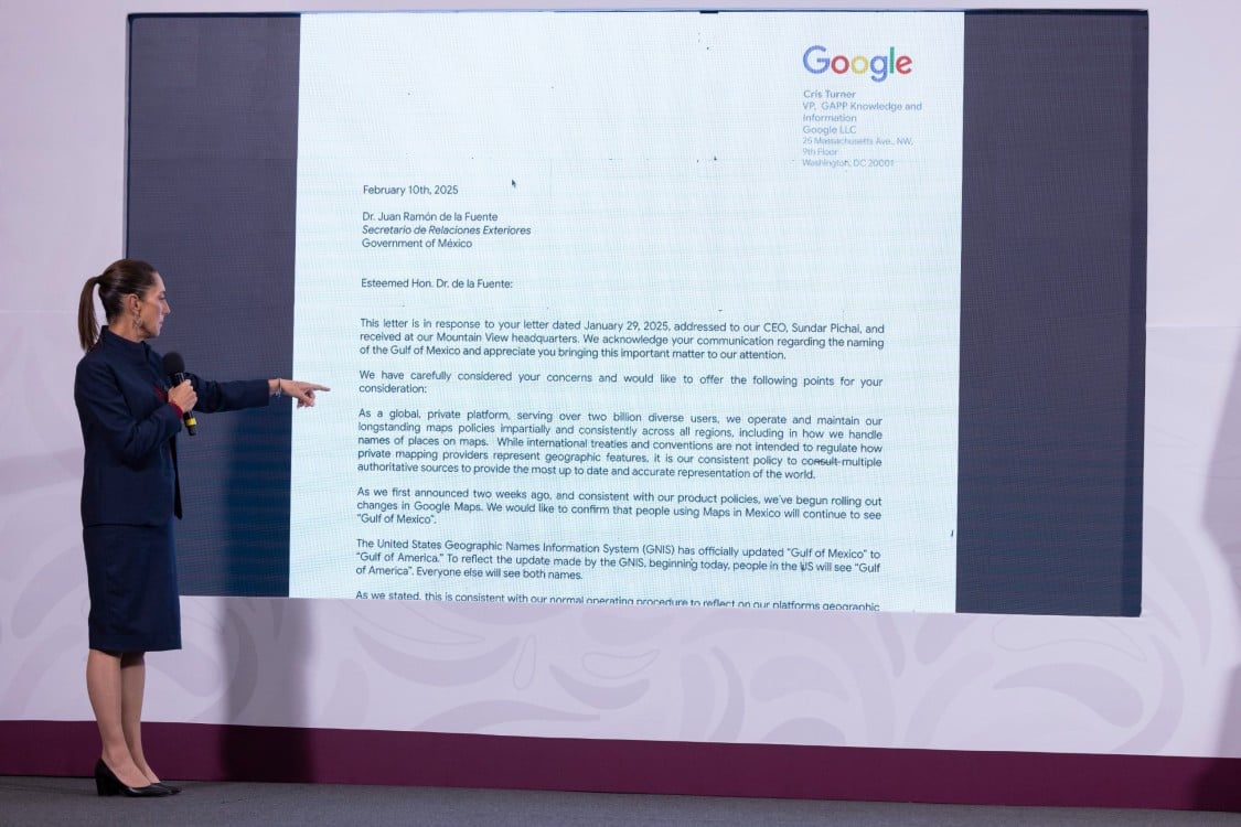 Sheinbaum denuncia a Google por renombrar el Golfo de México y advierte acciones legales